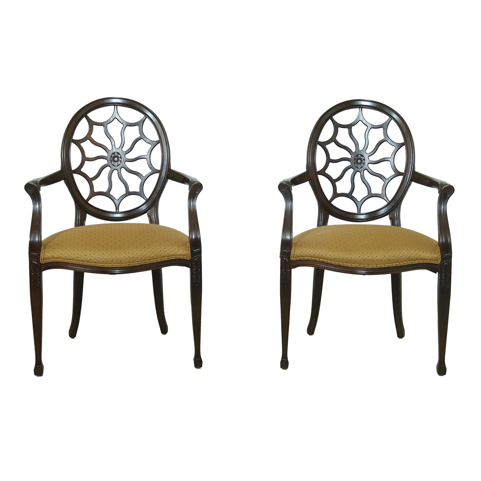 Exquisite Pair of Adam Style Web Back Armchairs 18th Century Design: Exquisite Pair of Adam Style Web Back Armchairs 18th Century Design This exquisite pair of Adam Style Web Back Armchairs showcases a timeless 18th-century English design, combining traditional eleganc
