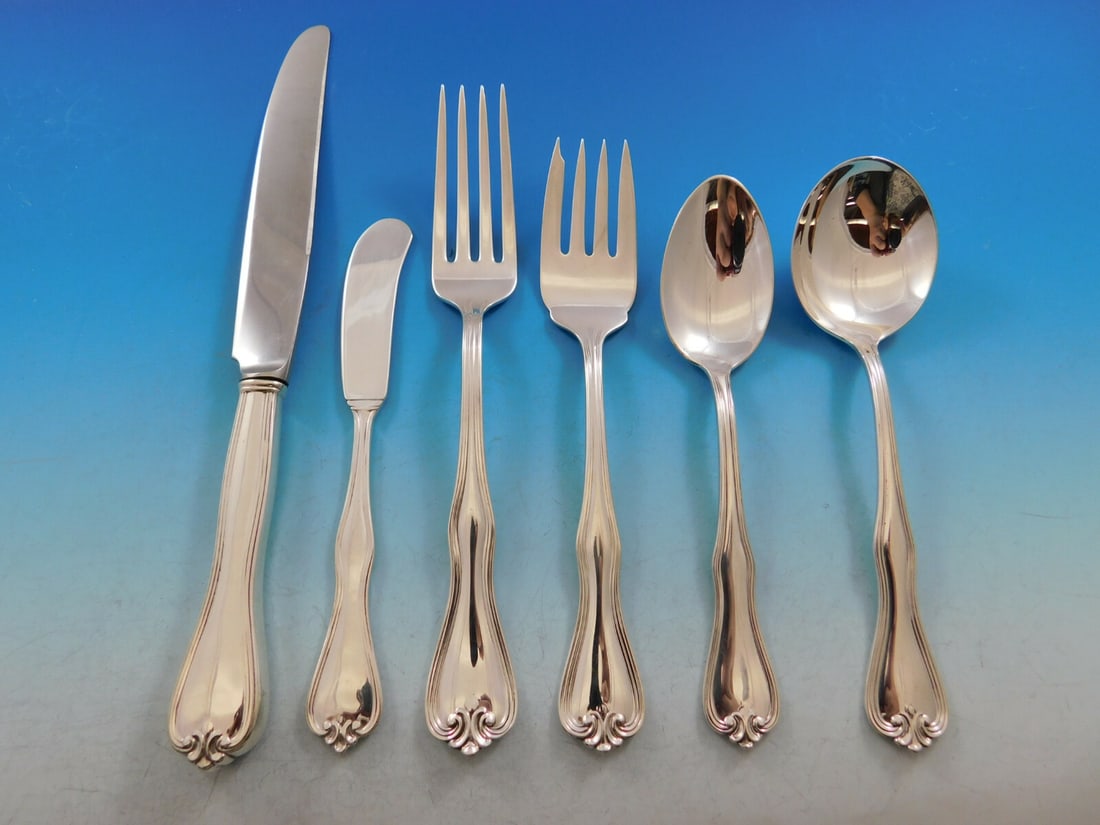 Frank Whiting Puritan Sterling Silver Flatware Set 74 Pieces for 12: Frank Whiting Puritan Sterling Silver Flatware Set 74 Pieces for 12 This exquisite Puritan flatware set by Frank Whiting showcases timeless elegance, crafted from high-quality sterling silver. Circa 1