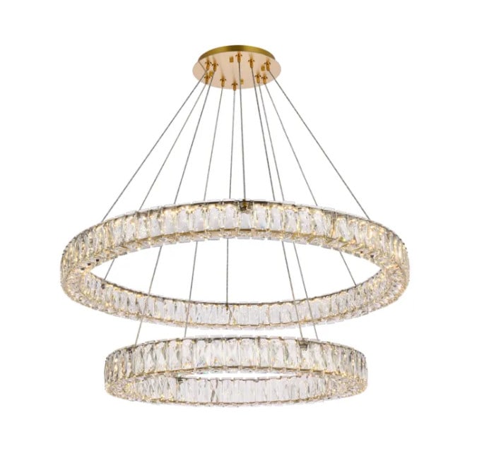 Monroe 36 Inch Gold Modern Crystal Chandelier by: Monroe 36 Inch Gold Modern Crystal Chandelier by Illuminate your space with this stunning Crystal Chandelier Light Fixture, designed to enhance both modern and classic interiors. Measuring 36 inches i