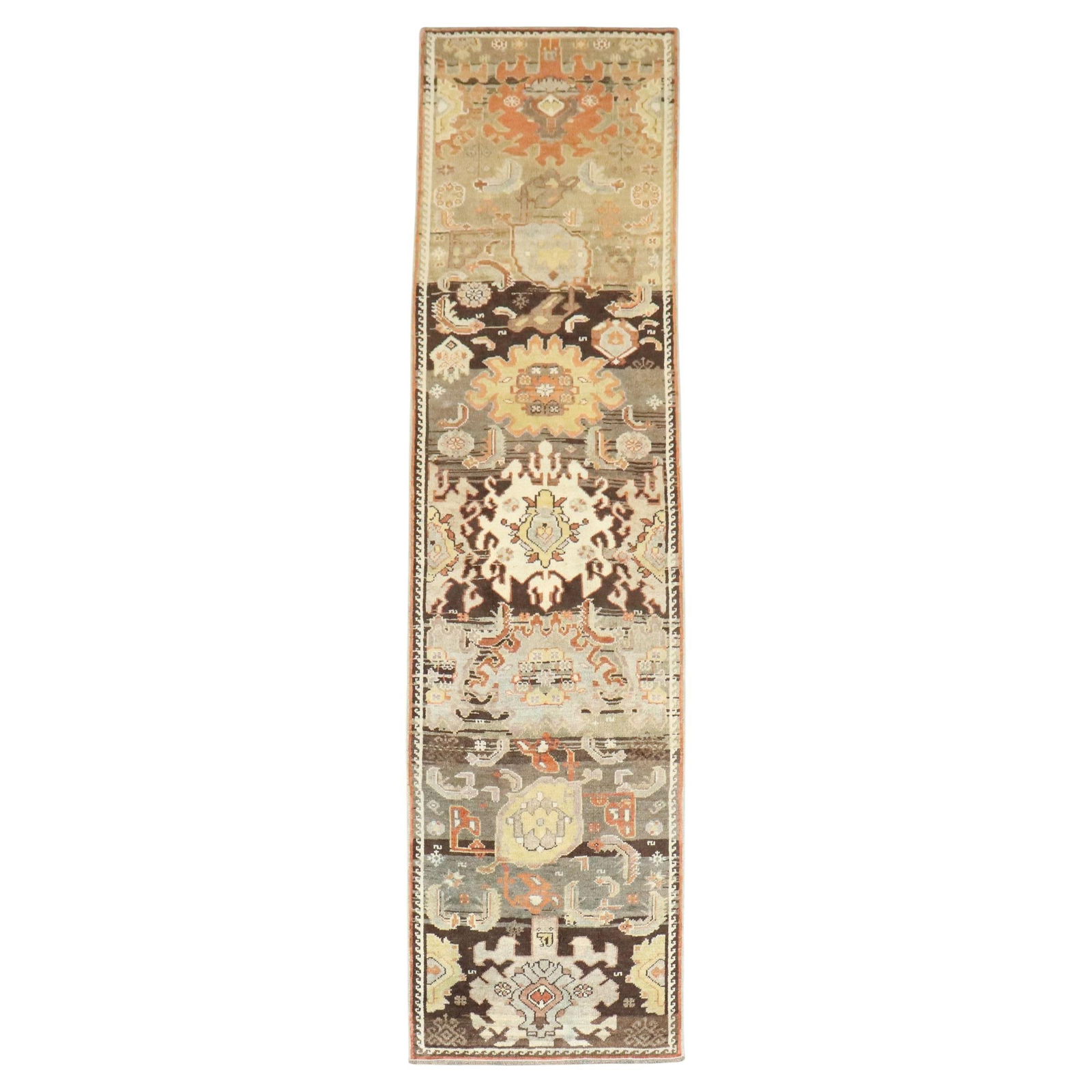 Zabihi Collection Antique Persian Runner 27in x 104in Wool Bakshaish: Zabihi Collection Antique Persian Runner 27in x 104in Wool Bakshaish This exquisite early 20th-century narrow Northwest Persian runner showcases a stunning design with large palmettes set against a mu
