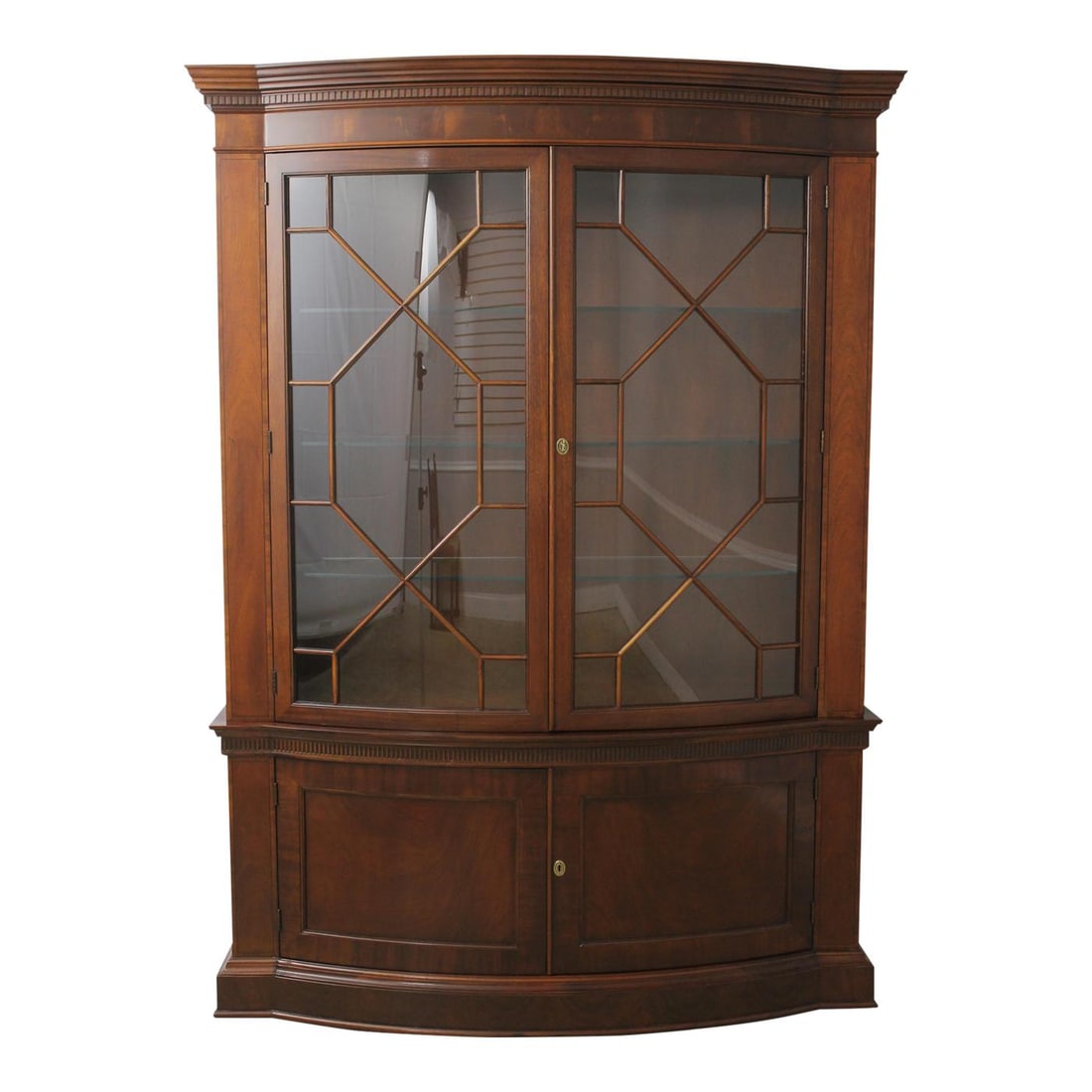 Baker Mahogany Bow Glass China Cabinet with Lighted Interior (1 of 10)