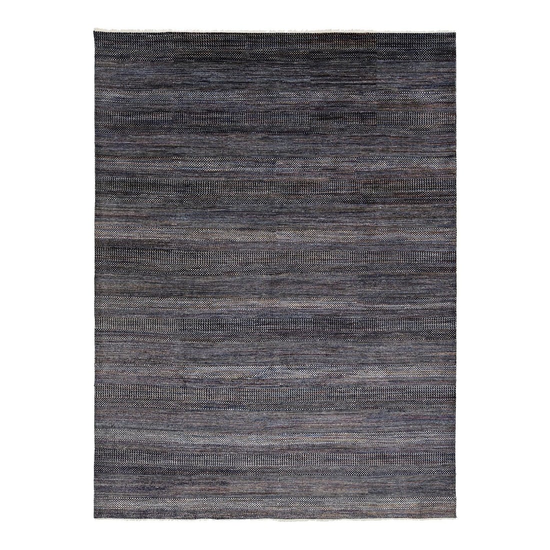 Handmade Gray Wool Rug Modern Geometric Pattern 9'2 x 12'3: Handmade Gray Wool Rug Modern Geometric Pattern 9'2 x 12'3 Enhance your living space with this exquisite handmade gray wool rug, showcasing a modern Savannah style. This stunning piece features a harm