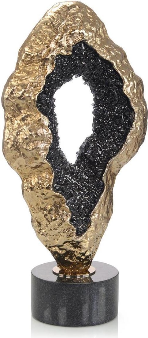 John-Richard Transitional Gold Geode Accent Sculpture 25H 13W 7D: John-Richard Transitional Gold Geode Accent Sculpture 25H 13W 7D Enhance your space with this stunning Traditional Gold and Geode Accent Sculpture. This exquisite piece, crafted by John-Richard, showc