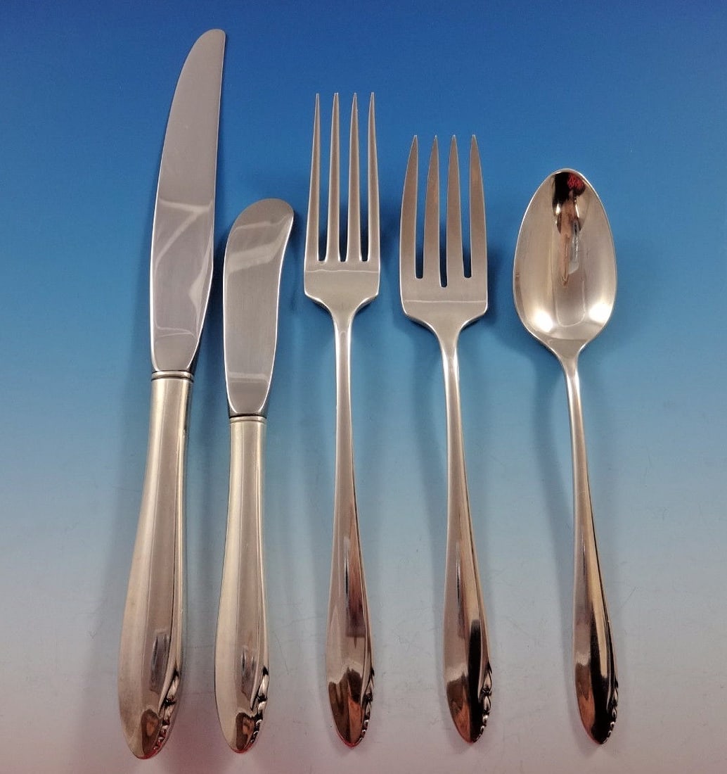 Oneida Lasting Spring Sterling Silver Flatware Set for 12 - 63 Pieces: Oneida Lasting Spring Sterling Silver Flatware Set for 12 - 63 Pieces This elegant flatware set features the Lasting Spring pattern by Oneida, crafted from high-quality sterling silver. Designed with