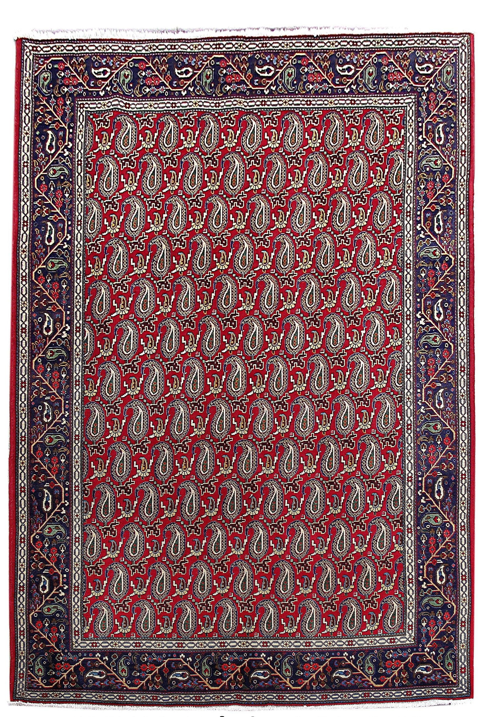 Handcrafted 6'8 x 9'10 Red Paisley Persian Tabriz Rug: Handcrafted 6'8 x 9'10 Red Paisley Persian Tabriz Rug Free continental US Shipping Enhance your living space with this exquisite handcrafted Red Paisley Persian Tabriz Botteh Rug. Skillfully woven by