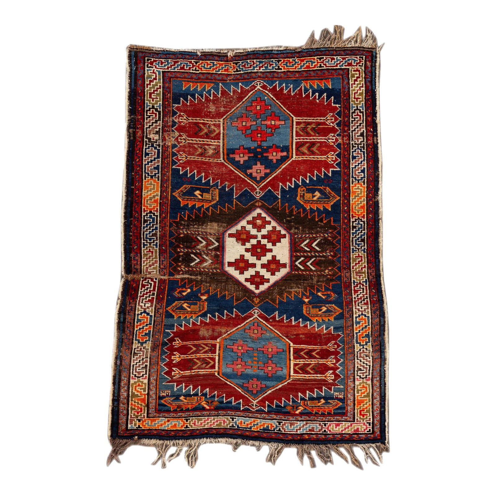 Vintage Persian Caucasian Handmade Wool Rug Blue Geometric Design 3'1 x 4'8 (1 of 10)