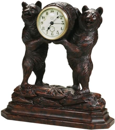 Rustic Oxblood Red Lodge Style Two Bears Mantel Clock: Rustic Oxblood Red Lodge Style Two Bears Mantel Clock Enhance your home decor with this Rustic Oxblood Red Two Bears Mantel Clock, a charming piece perfect for lodge-style settings. Crafted from durab