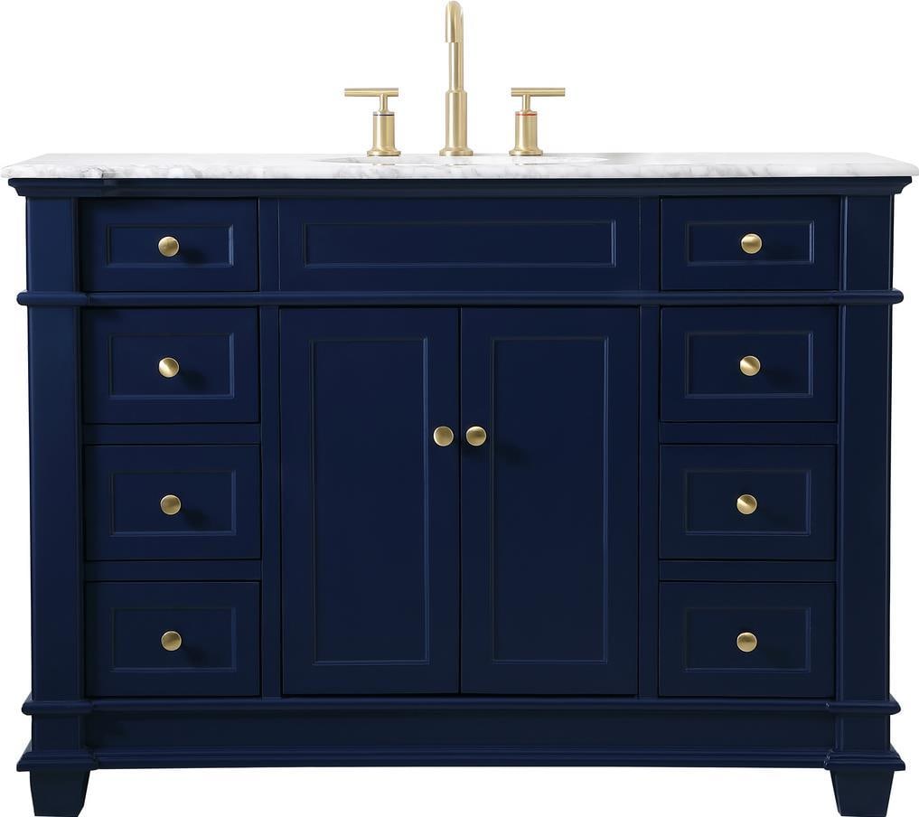 Elegant Lighting 48 Inch Blue Vanity with Gold Accents: Elegant Lighting 48 Inch Blue Vanity with Gold Accents Introducing the Elegant Blue Vanity with Gold Accents, a stunning piece perfect for any bathroom or dressing area. This transitional style vanity
