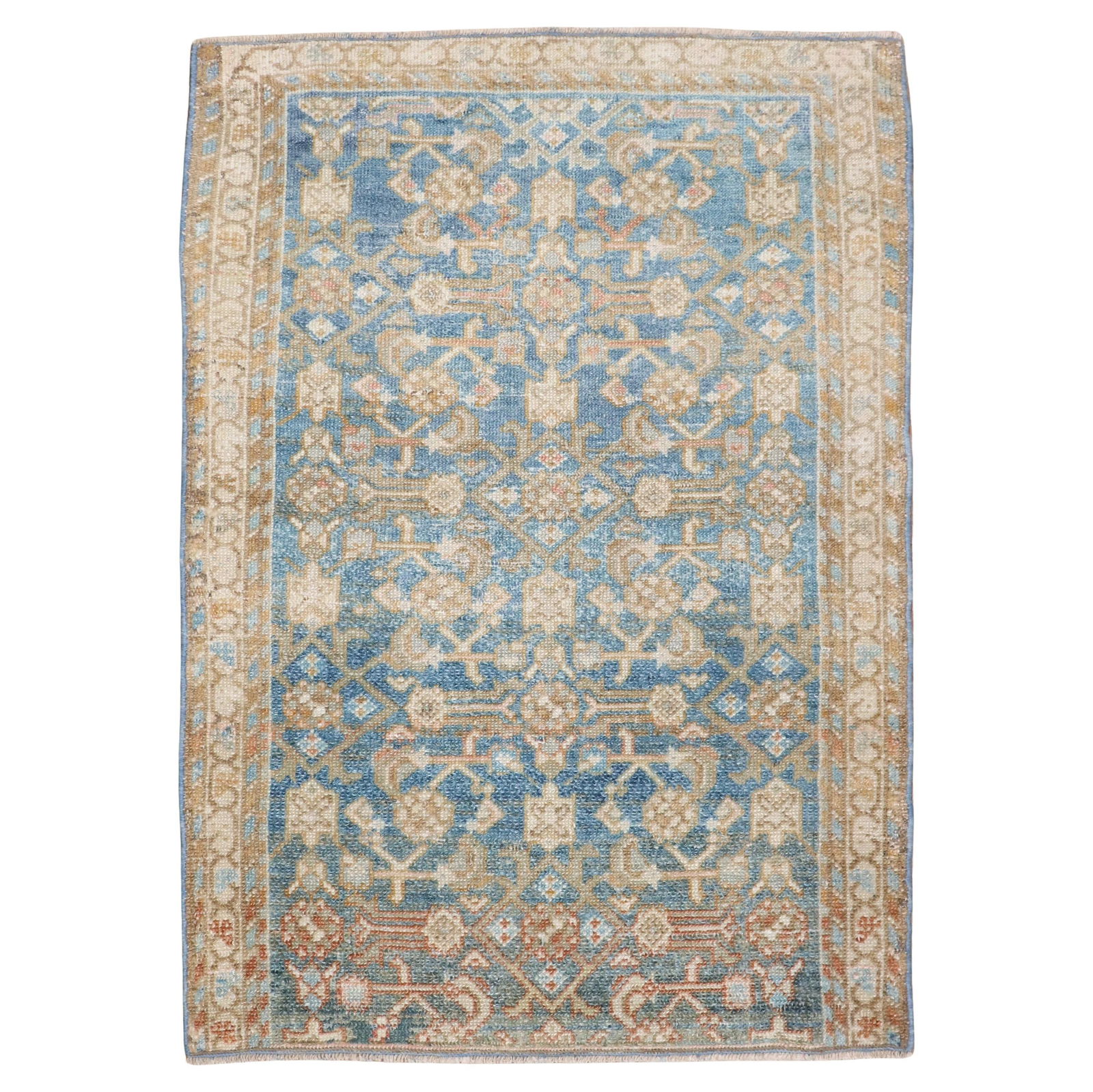 1920s Persian Malayer Hand-Knotted Wool Rug Soft Blue 2'5" x 3'6": 1920s Persian Malayer Hand-Knotted Wool Rug Soft Blue 2'5" x 3'6" Discover the exquisite charm of this Zabihi Collection Soft Blue Persian Malayer Square Rug, a stunning example of early 20th-century