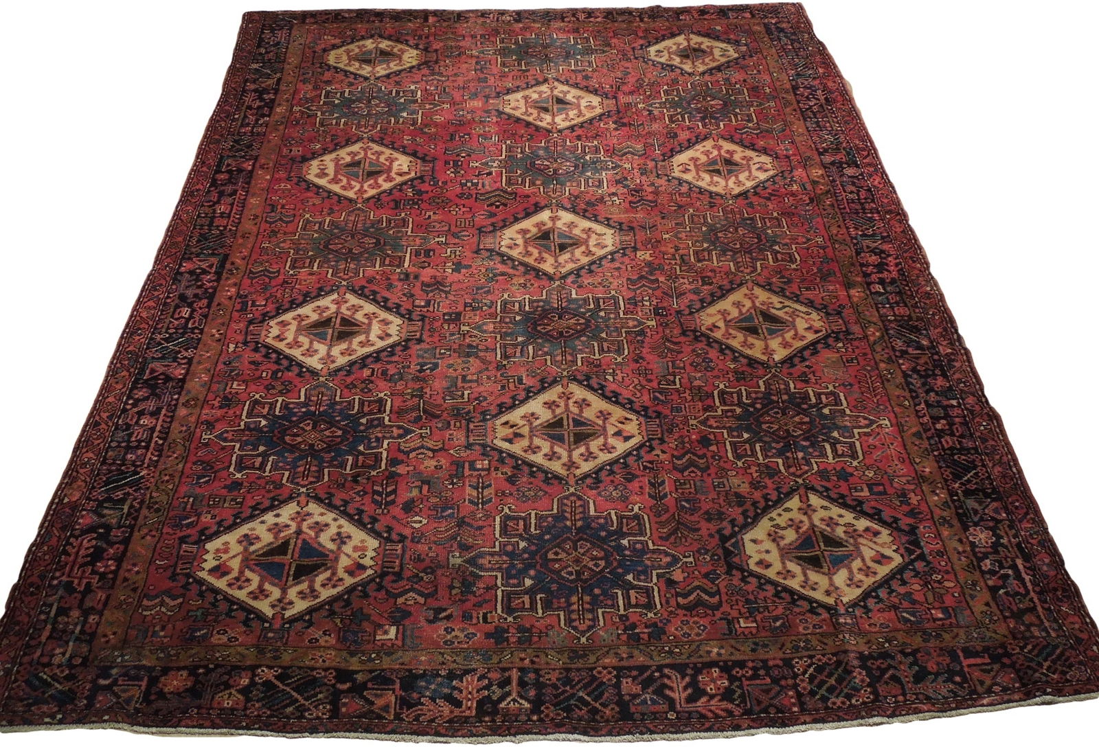 Maroon Antique Persian Karaja Rug 9'5 x 12'6 Handcrafted Artistry: Maroon Antique Persian Karaja Rug 9'5 x 12'6 Handcrafted Artistry Free continental US Shipping Elevate your space with this exquisite 9.5 x 12.6 Maroon Antique Persian Karaja Rug, handcrafted by skill