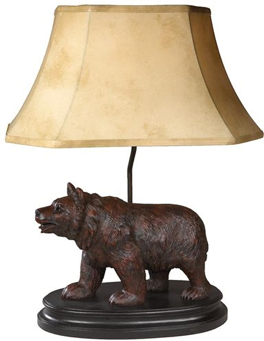 Rustic Lodge Bear Lamp Hand-Cast Hand-Painted 21 Inch: Rustic Lodge Bear Lamp Hand-Cast Hand-Painted 21 Inch Illuminate your space with this Rustic Charm Bear Lamp, designed to bring a unique lodge style to your home decor. This hand-cast, hand-painted la