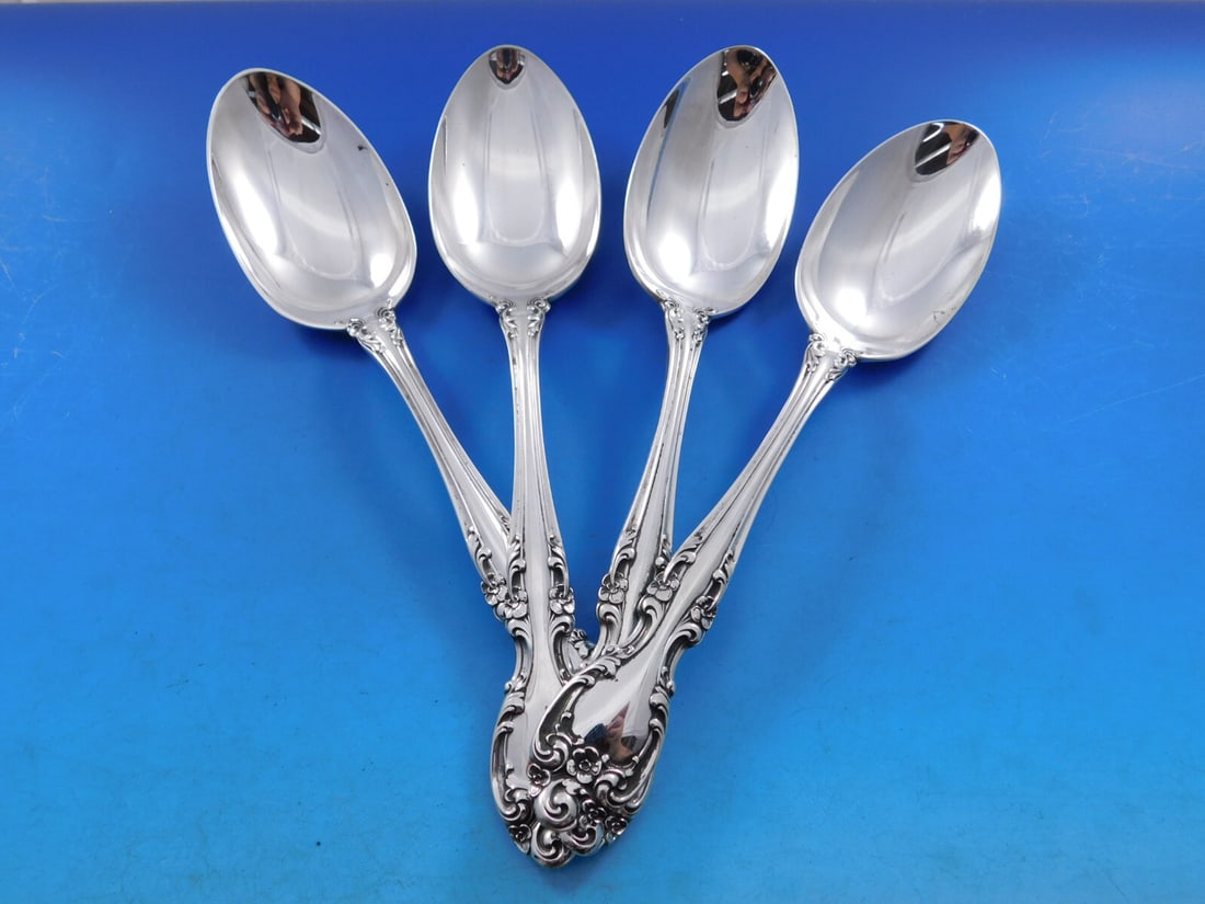Gorham Melrose Sterling Silver Serving Spoon Set of 4: Gorham Melrose Sterling Silver Serving Spoon Set of 4 Enhance your dining experience with this elegant set of four serving spoons from the Melrose pattern by Gorham. Crafted from high-quality sterling