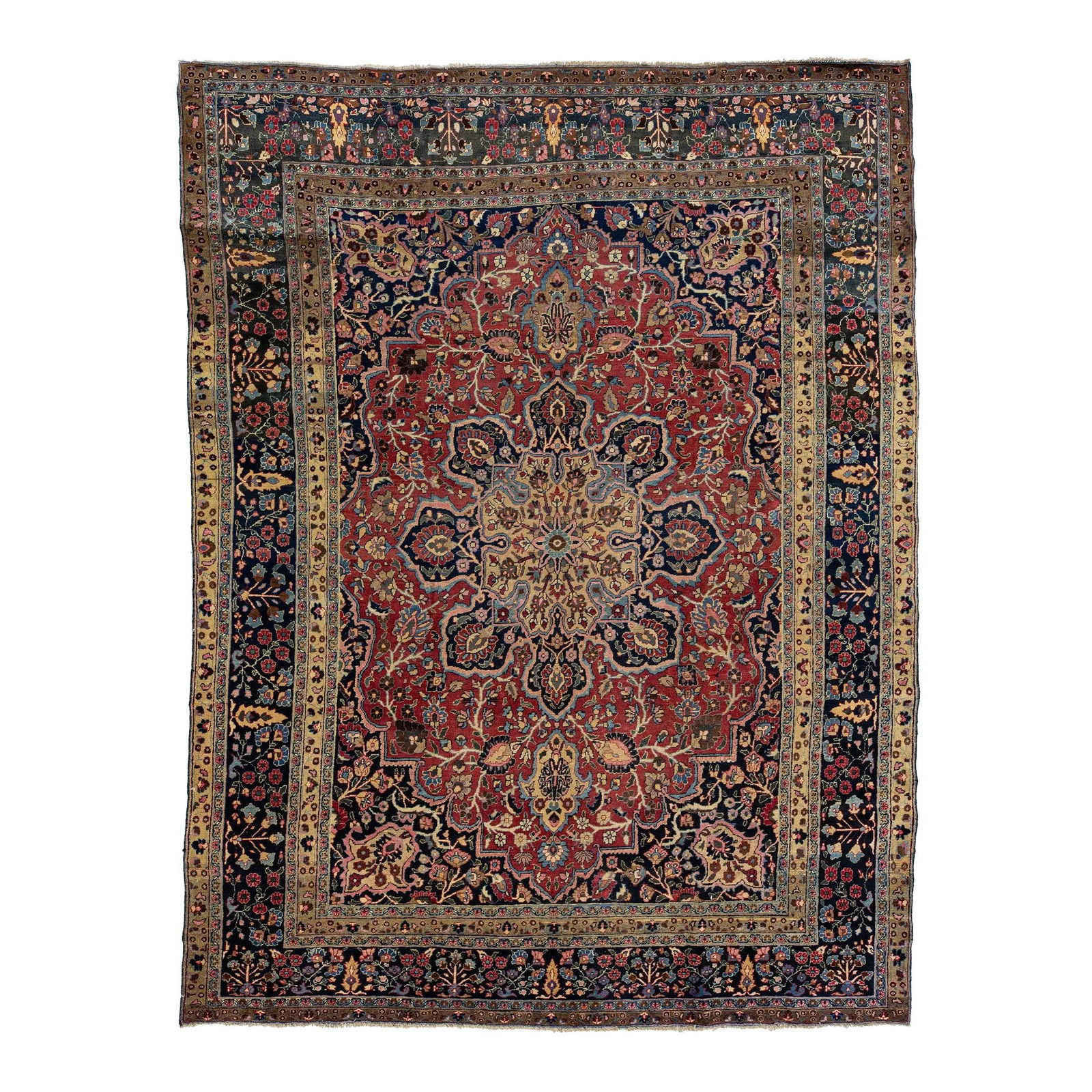 Rosette Pattern Vintage Persian Wool Mashad Rug 9'7 x 12'10 Red: Rosette Pattern Vintage Persian Wool Mashad Rug 9'7 x 12'10 Red This vintage Persian Mashad rug showcases a stunning rosette design set against a rich red field. Hand-knotted from high-quality wool, i