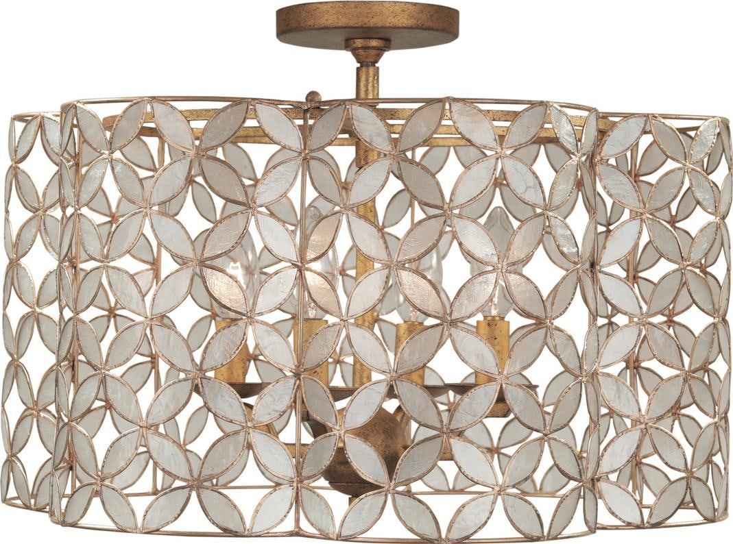 Kalco Maurelle Semi Flush Light Oxidized Gold Leaf 15H 17W 17D: Kalco Maurelle Semi Flush Light Oxidized Gold Leaf 15H 17W 17D Elevate your space with the Casual Luxury Maurelle Semi Flush Fixture, a stunning lighting solution that combines elegance and functional