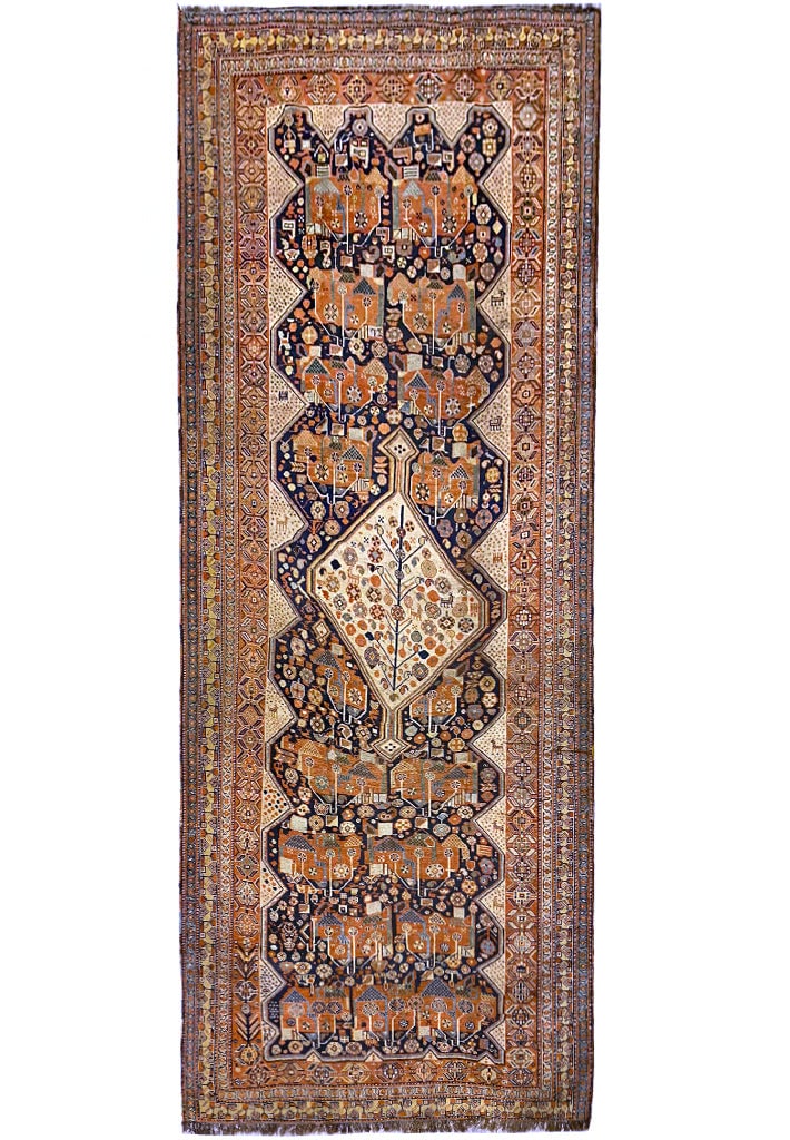 Antique Persian Qashqai 5.10 x 13 Gallery Runner Rug 1900s: Antique Persian Qashqai 5.10 x 13 Gallery Runner Rug 1900s Free continental US Shipping Enhance your living space with this 5.10' x 13' Authentic Antique Persian Qashqai Gallery Size Runner Rug, a stu