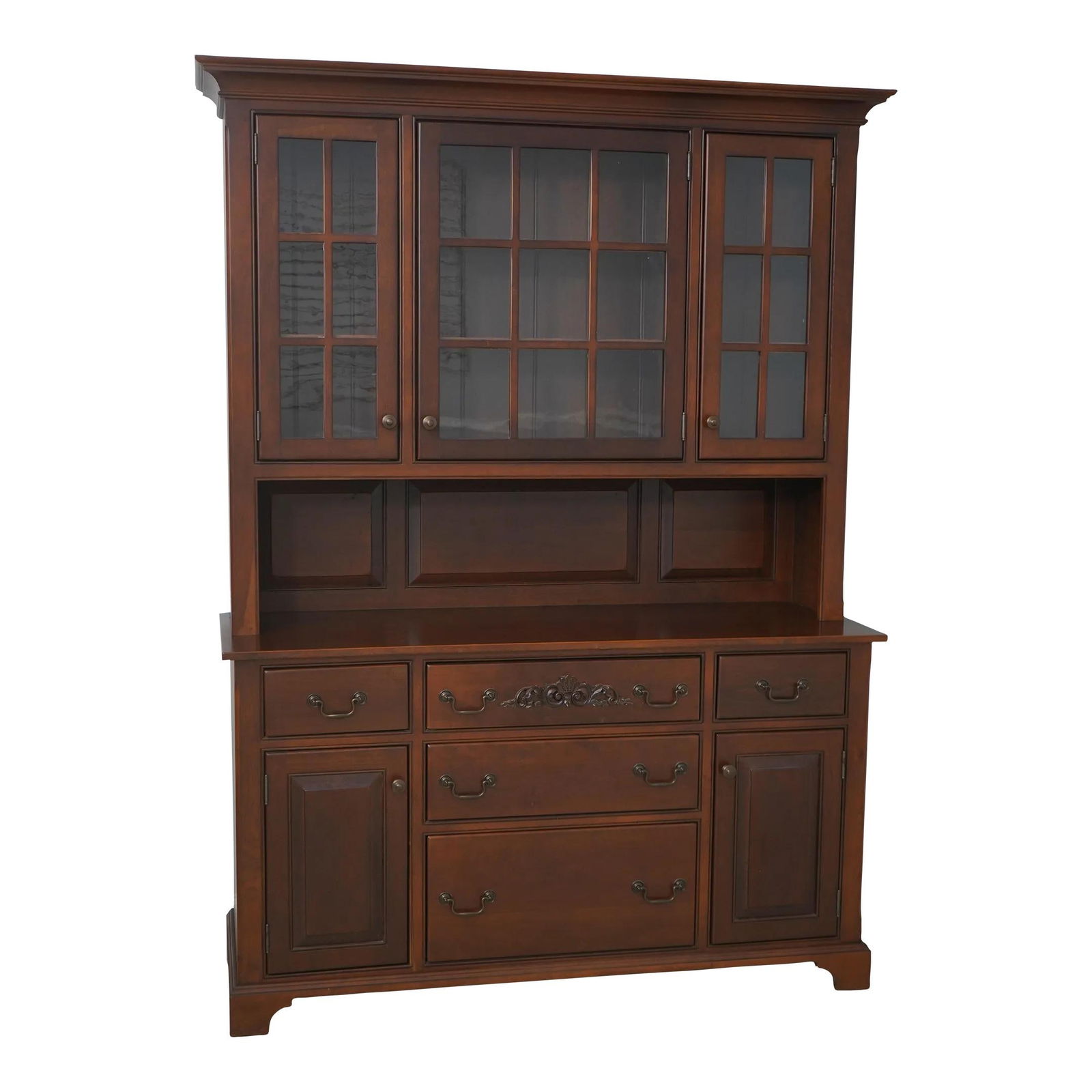 Roger Wright Cherry Stepback Cupboard Antique Style 2 Piece: Roger Wright Cherry Stepback Cupboard Antique Style 2 Piece Explore the charm of this Roger Wright Handcrafted Cherry Stepback Cupboard, a beautiful addition to any country-style home. Crafted from ch