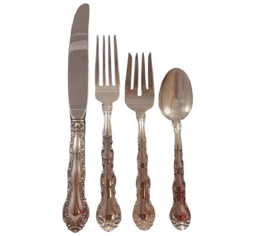 Alvin French Scroll Sterling Silver Flatware Set 33 Pieces for 8 with Storage Chest: Alvin French Scroll Sterling Silver Flatware Set 33 Pieces for 8 with Storage Chest Enhance your dining experience with this exquisite French Scroll flatware set by Alvin, crafted from high-quality st