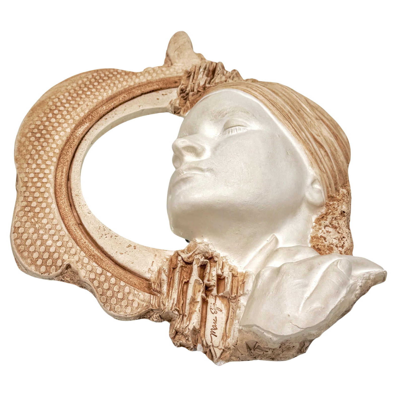 Marc Sijan Girl in Mirror Modern Wall Sculpture Signed 1990s: Marc Sijan Girl in Mirror Modern Wall Sculpture Signed 1990s Introducing the "Girl in Mirror" wall sculpture by acclaimed artist Marc Sijan. This striking piece, crafted in the late 20th century, feat