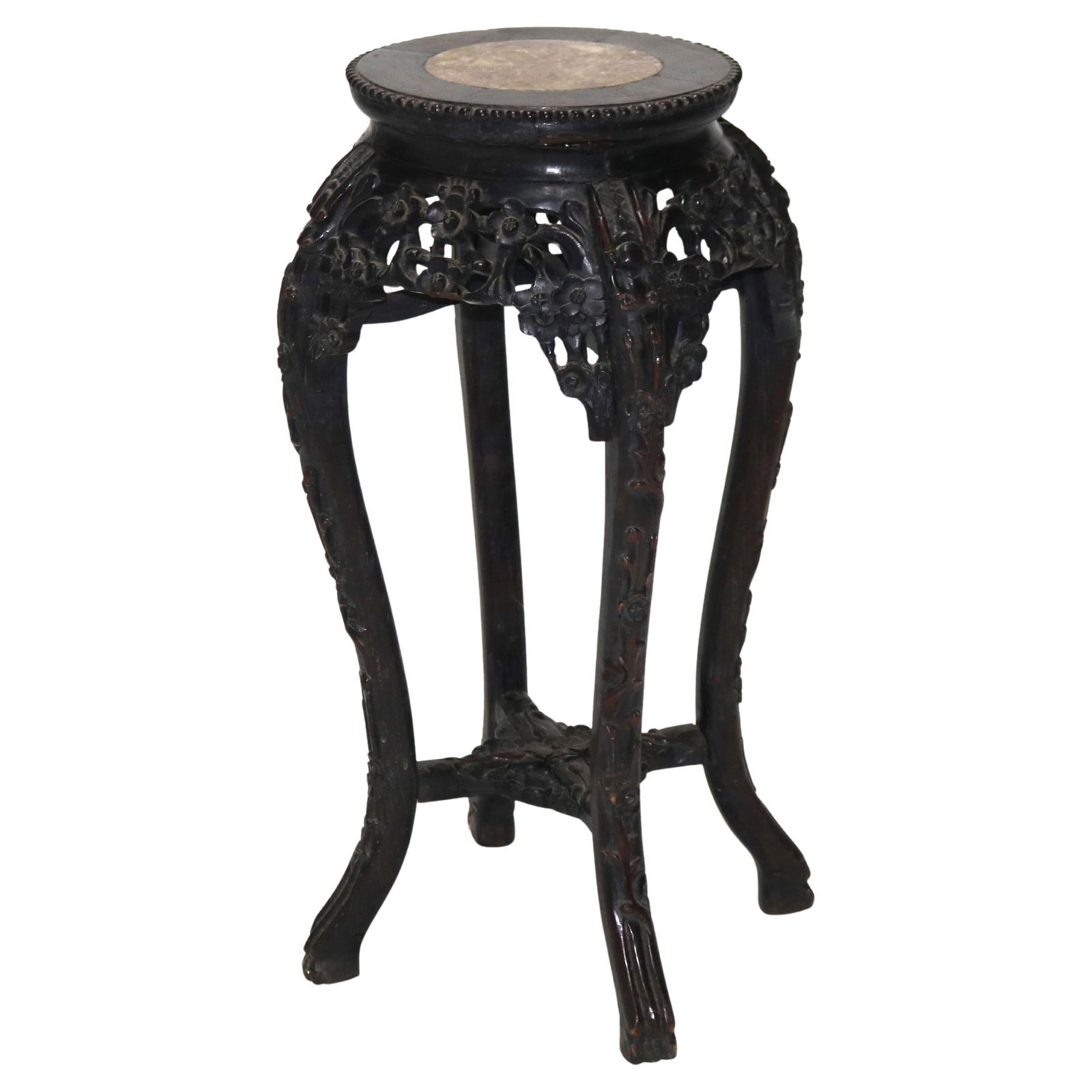 Antique Chinese C1920 Carved Hardwood Stand with Marble Top (1 of 11)