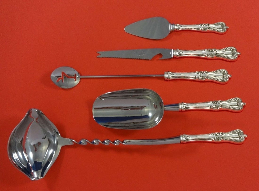 Towle Old Colonial Sterling Silver 5pc Custom Bar Set: Towle Old Colonial Sterling Silver 5pc Custom Bar Set Elevate your cocktail parties with this exquisite 5-piece bar set from the Old Colonial pattern by Towle. Crafted from sterling silver, this custo