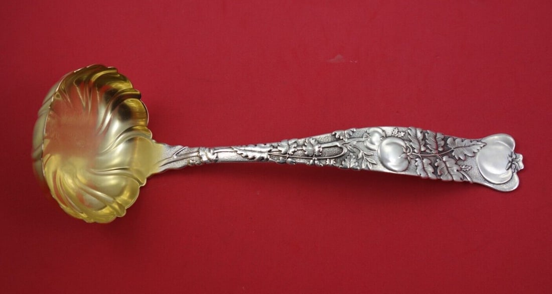 Tiffany Vine Sterling Silver Soup Ladle 14.5 Tomato Motif Gold-Washed: Tiffany Vine Sterling Silver Soup Ladle 14.5 Tomato Motif Gold-Washed Discover the exquisite Vine by Tiffany Sterling Silver Soup Ladle, a remarkable piece from the renowned Berlin Collection. Crafted