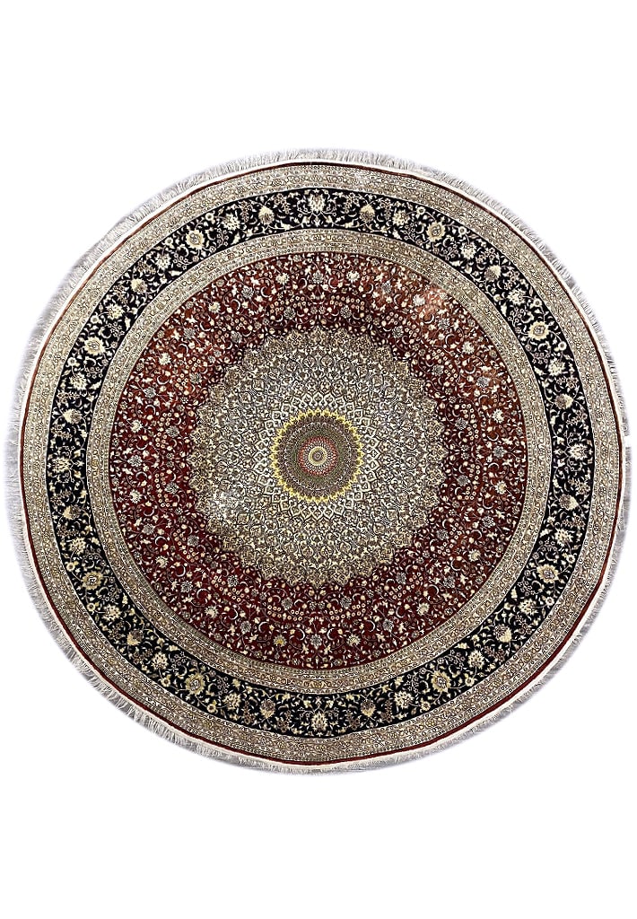 10' Round Handmade Silk Rug Authentic Persian Tabriz Design: 10' Round Handmade Silk Rug Authentic Persian Tabriz Design Free continental US Shipping Transform your living space with this stunning 10' x 10' Round Handmade Silk Rug, a perfect blend of luxury and