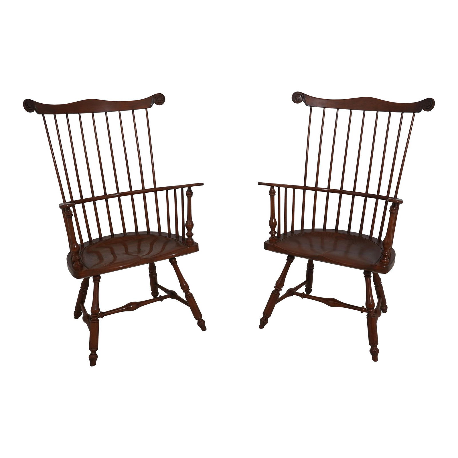 Vintage Saybolt Cleland Pair of Fan Back Windsor Armchairs: Vintage Saybolt Cleland Pair of Fan Back Windsor Armchairs This pair of Saybolt Cleland fan back Windsor armchairs showcases a rare model that is approximately 60 years old. Crafted with high-quality