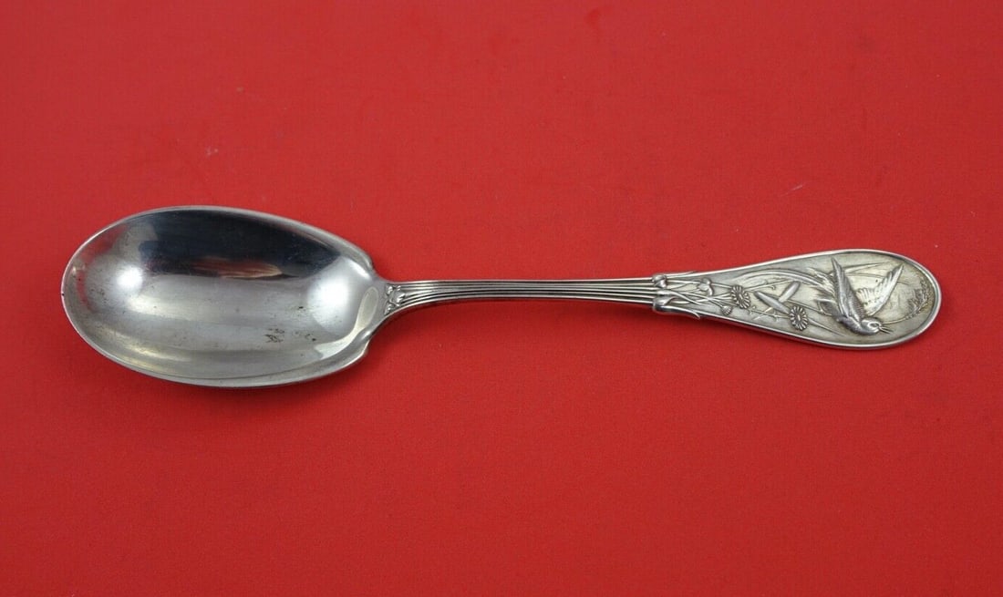 Tiffany & Co Japanese Sterling Silver Preserve Spoon 7 3/8": Tiffany & Co Japanese Sterling Silver Preserve Spoon 7 3/8" This exquisite preserve spoon from Tiffany & Co. is crafted from sterling silver and features a stunning Japanese pattern. Measuring 7 3/8"