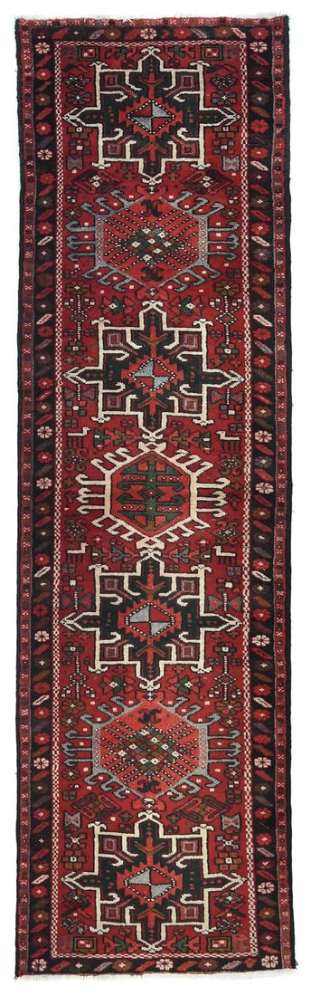 Handmade Vintage 2'7 x 9'0 Tribal Wool Runner Rug Red Geometric Design: Handmade Vintage 2'7 x 9'0 Tribal Wool Runner Rug Red Geometric Design Enhance your space with this Handmade Vintage Oriental Runner, perfect for kitchens and hallways. This stunning rug showcases a v