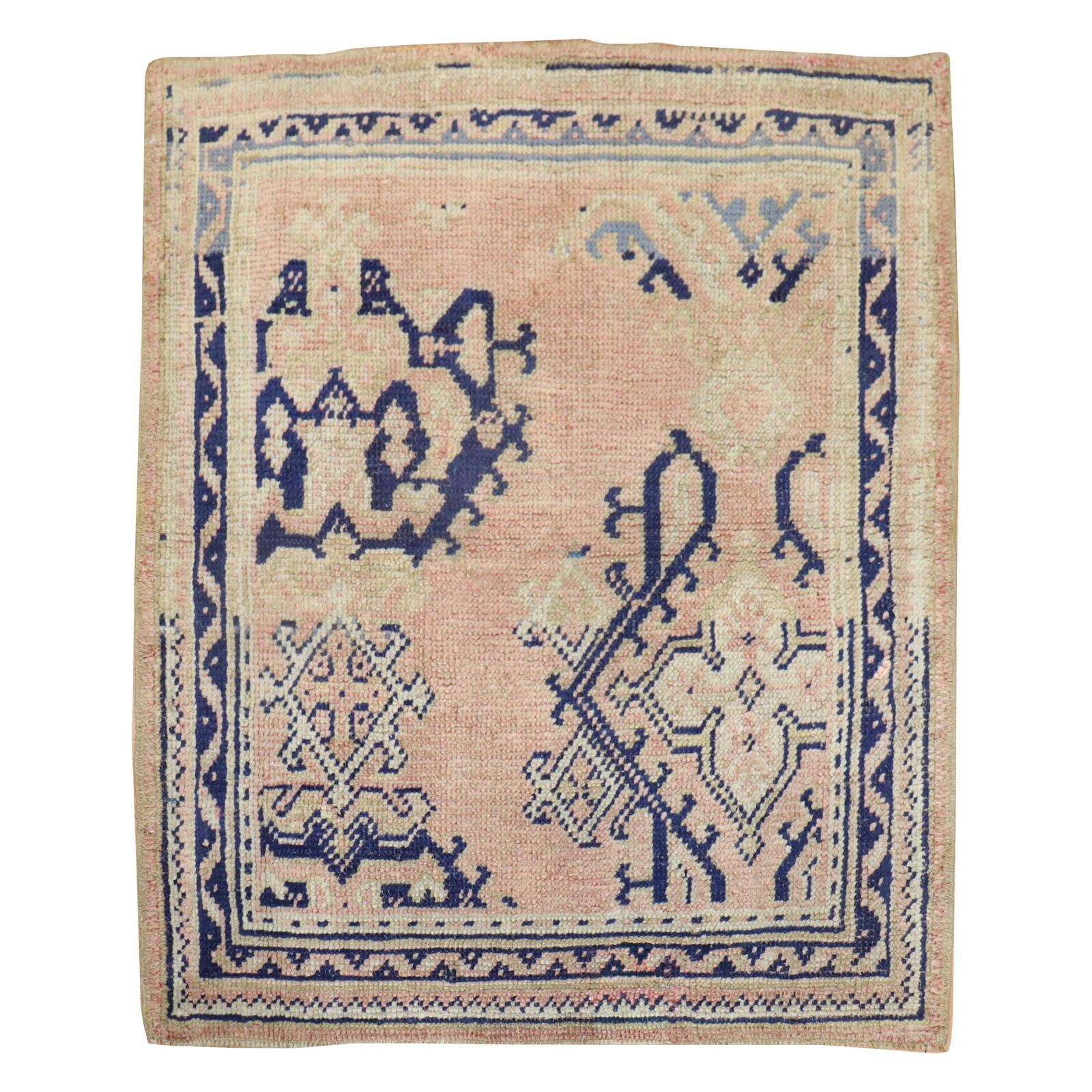 Zabihi Collection Antique Oushak Rug Hand-Knotted Angora Wool 37 x 42 in: Zabihi Collection Antique Oushak Rug Hand-Knotted Angora Wool 37 x 42 in Discover the elegance of this Antique Square Turkish Oushak Rug, a stunning piece from the early 20th century, crafted circa 19