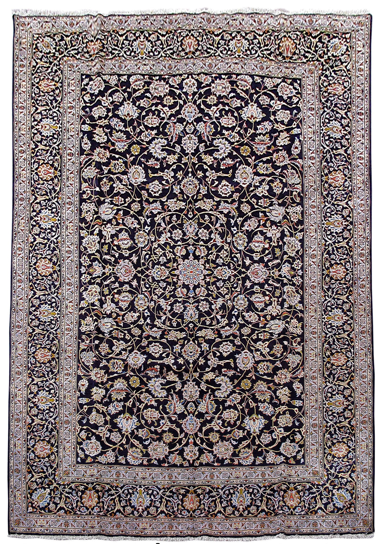 Majestic 10.2 x 14.7 Persian Kashan Rug Navy Blue Handcrafted Excellence: Majestic 10.2 x 14.7 Persian Kashan Rug Navy Blue Handcrafted Excellence Free continental US Shipping Enhance your living space with this majestic 10' 2" x 14' 7" Persian Kashan Rug, beautifully handc
