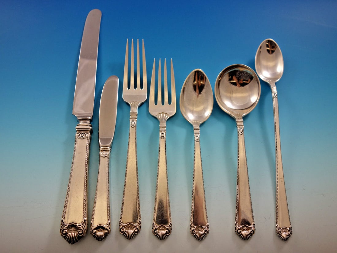 Watson George II Rex Sterling Silver Flatware Set for 8, 58 Pieces with Storage Chest: Watson George II Rex Sterling Silver Flatware Set for 8, 58 Pieces with Storage Chest Enhance your dining experience with this exquisite George II Rex flatware set by Watson, crafted in sterling silve