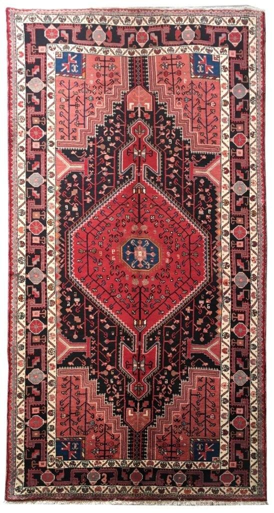 Handcrafted 4'9 x 9' Red Persian Hamadan Wool Rug: Handcrafted 4'9 x 9' Red Persian Hamadan Wool Rug Free continental US Shipping Transform your living space with this exquisite 4' 9" x 9' Red Persian Hamadan Rug, meticulously handcrafted by skilled P