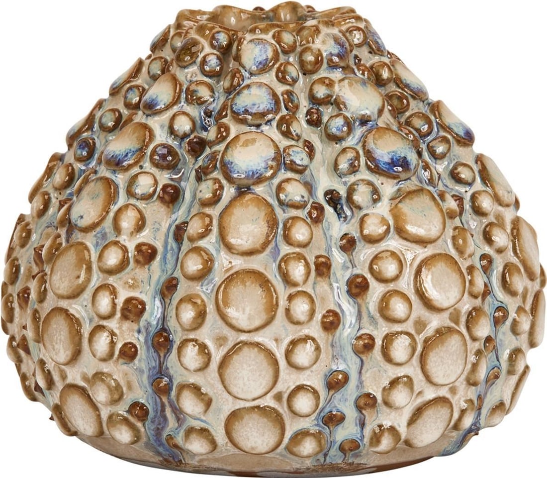 New Ceramic Indigo Blue and Oyster White Vase 5.5H 6.5W 6.5D: New Ceramic Indigo Blue and Oyster White Vase 5.5H 6.5W 6.5D Enhance your decor with this Charming Oyster White and Indigo Vase, a perfect blend of elegance and style. Crafted from high-quality cerami