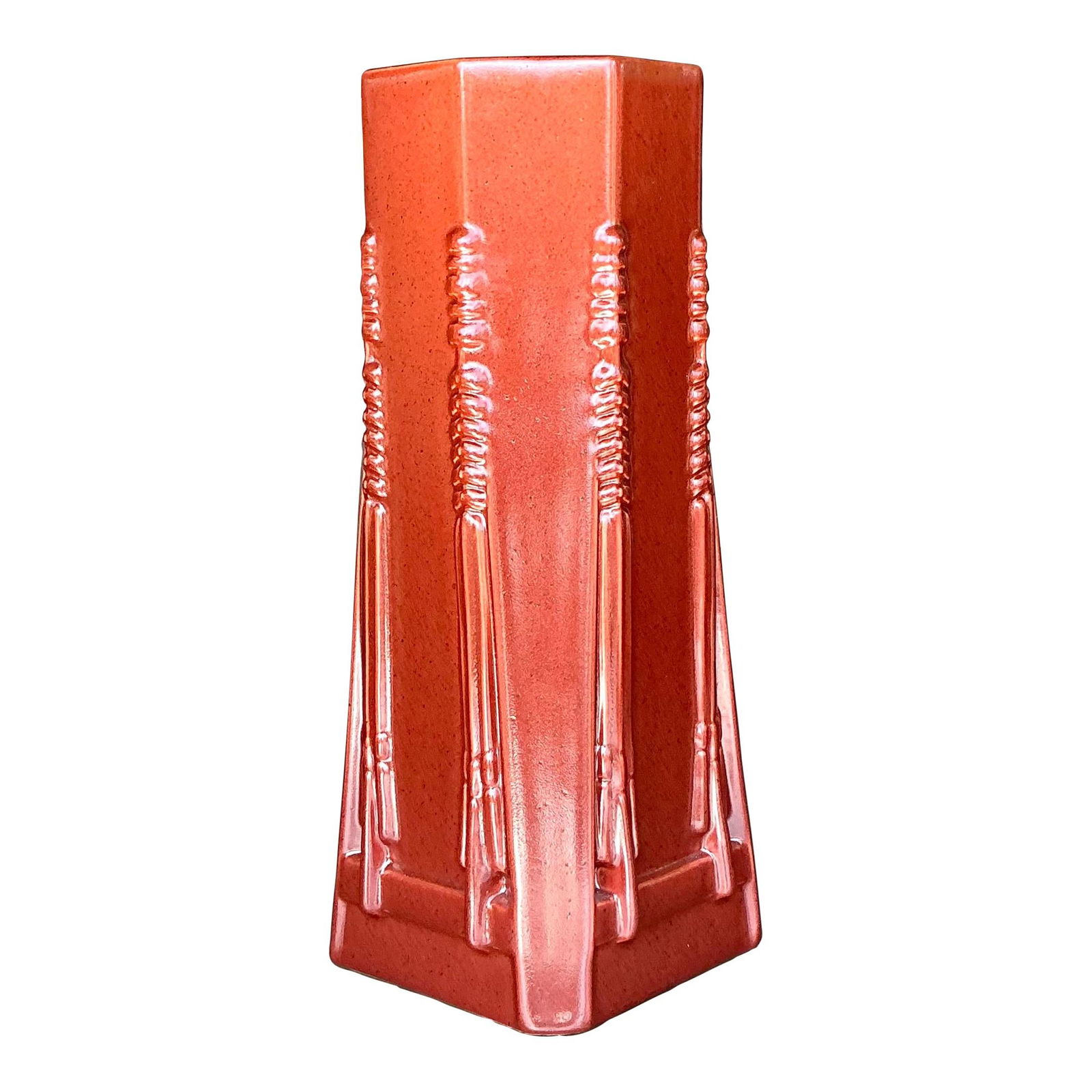 Rare Vintage Frank Lloyd Wright Boho Ceramic Vase Ruby Red 13.5" (1 of 8)