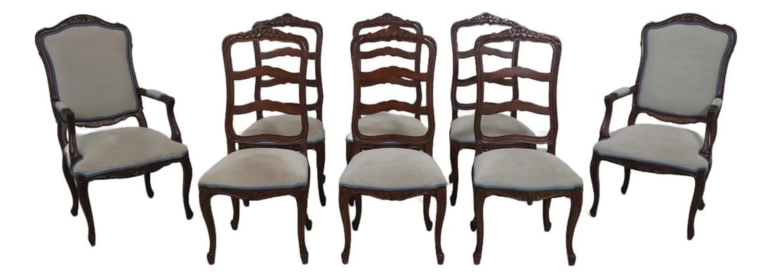 Elegant Set of 8 Country French Upholstered Dining Chairs (1 of 10)