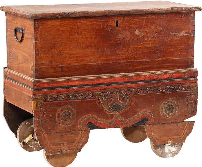 Rustic Teak Trunk with Distressed Finish on Wheels (1 of 1)
