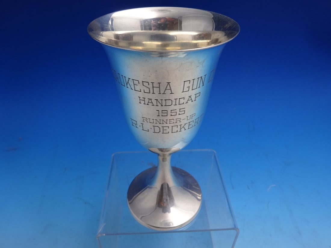 Sterling Silver Water Goblet with Waukesha Club Monogram by Preisner 6 3/8 Inch: Sterling Silver Water Goblet with Waukesha Club Monogram by Preisner 6 3/8 Inch This Preisner sterling silver water goblet features a classic design and is crafted from .925 sterling silver. The goble