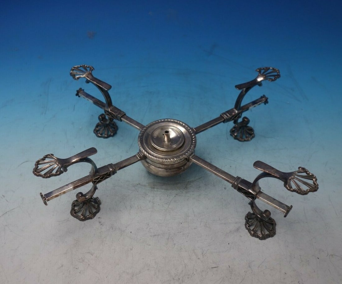 Augustin Lesage Georgian Sterling Silver Warming Stand with Burner 1765: Augustin Lesage Georgian Sterling Silver Warming Stand with Burner 1765 This exquisite warming stand, crafted by Augustin Lesage, exemplifies English Georgian design from circa 1765. Made of sterling