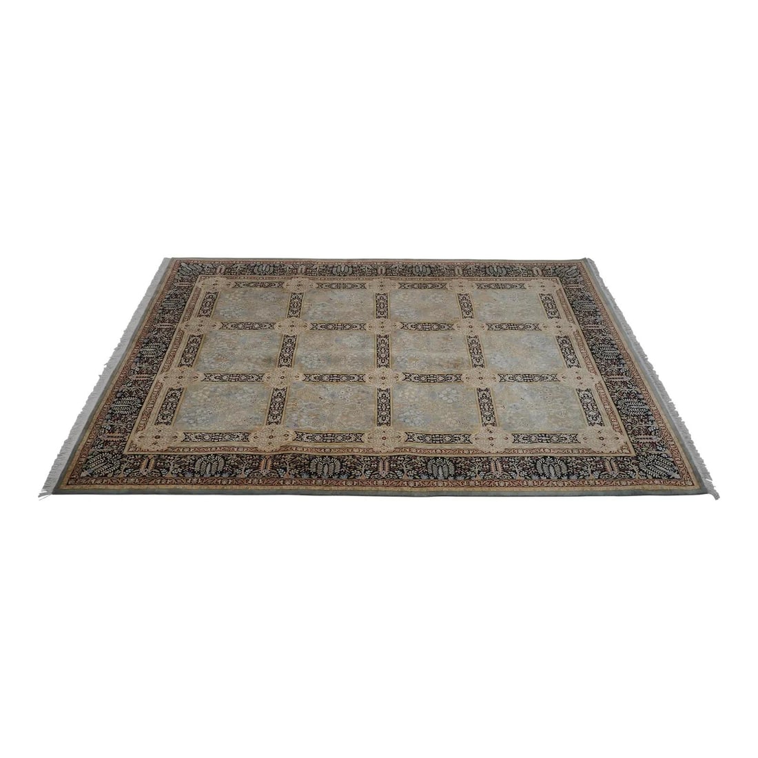 Vintage 9x12 Hand Knotted Blue Oriental Rug 40 Years Old: Vintage 9x12 Hand Knotted Blue Oriental Rug 40 Years Old This vintage hand-knotted Oriental rug, measuring approximately 9x12 feet, showcases exceptional quality with a grade of 8.5 out of 10. Crafted