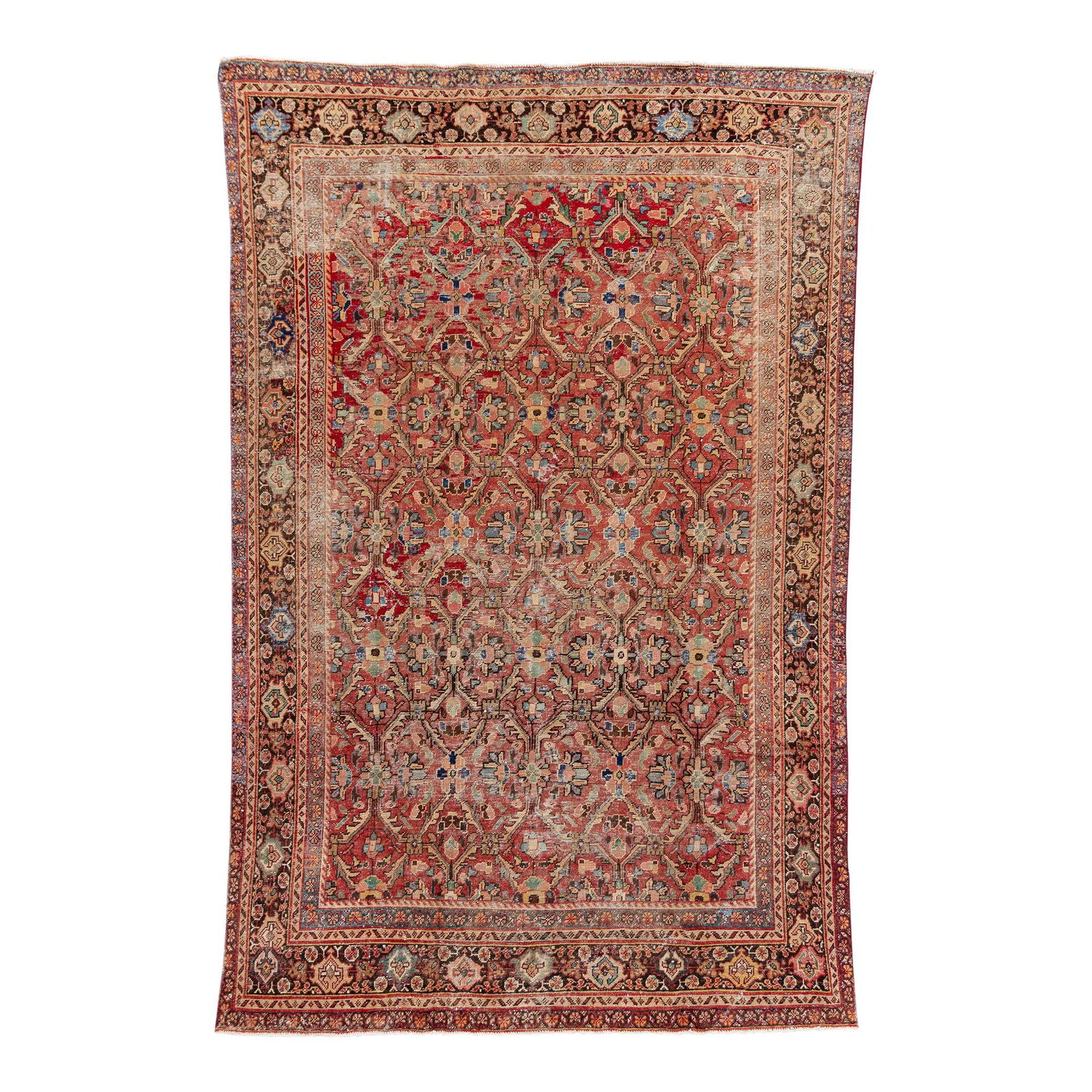 Handmade Mahal Rust Wool Rug 7'8 x 12'5 Floral Design: Handmade Mahal Rust Wool Rug 7'8 x 12'5 Floral Design Enhance your space with this stunning Vintage Mahal Handmade Wool Rug featuring a rich rust field and vibrant multicolor floral accents. Expertly