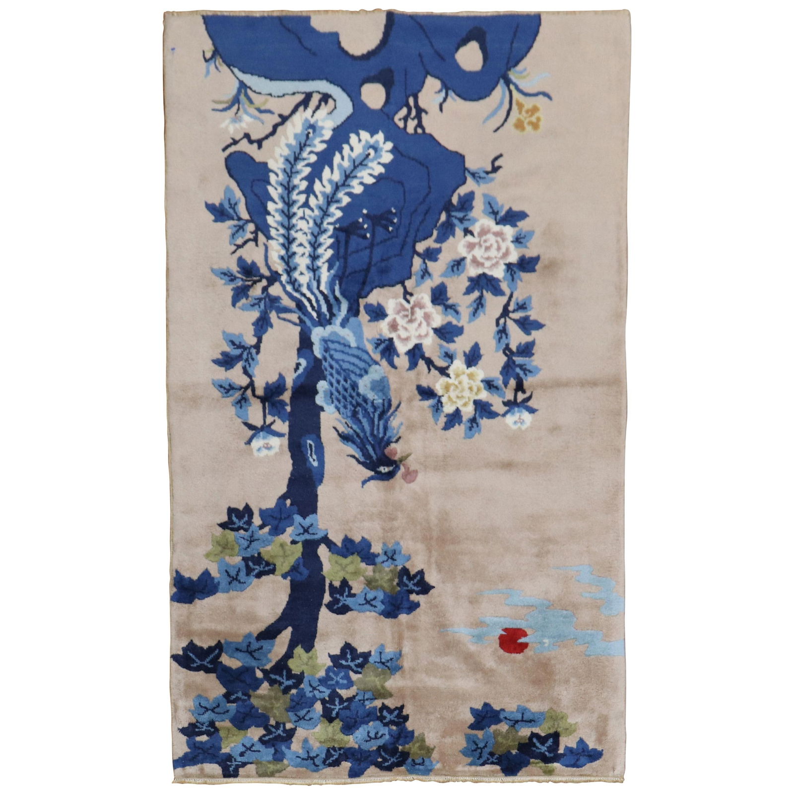 Vintage Tibetan Hand-Woven Floral Rug 3'1" x 5'1": Vintage Tibetan Hand-Woven Floral Rug 3'1" x 5'1" This enchanting pictorial Tibetan rug showcases a stunning floral motif and is a true representation of mid-20th century artistry. Hand-woven from hig