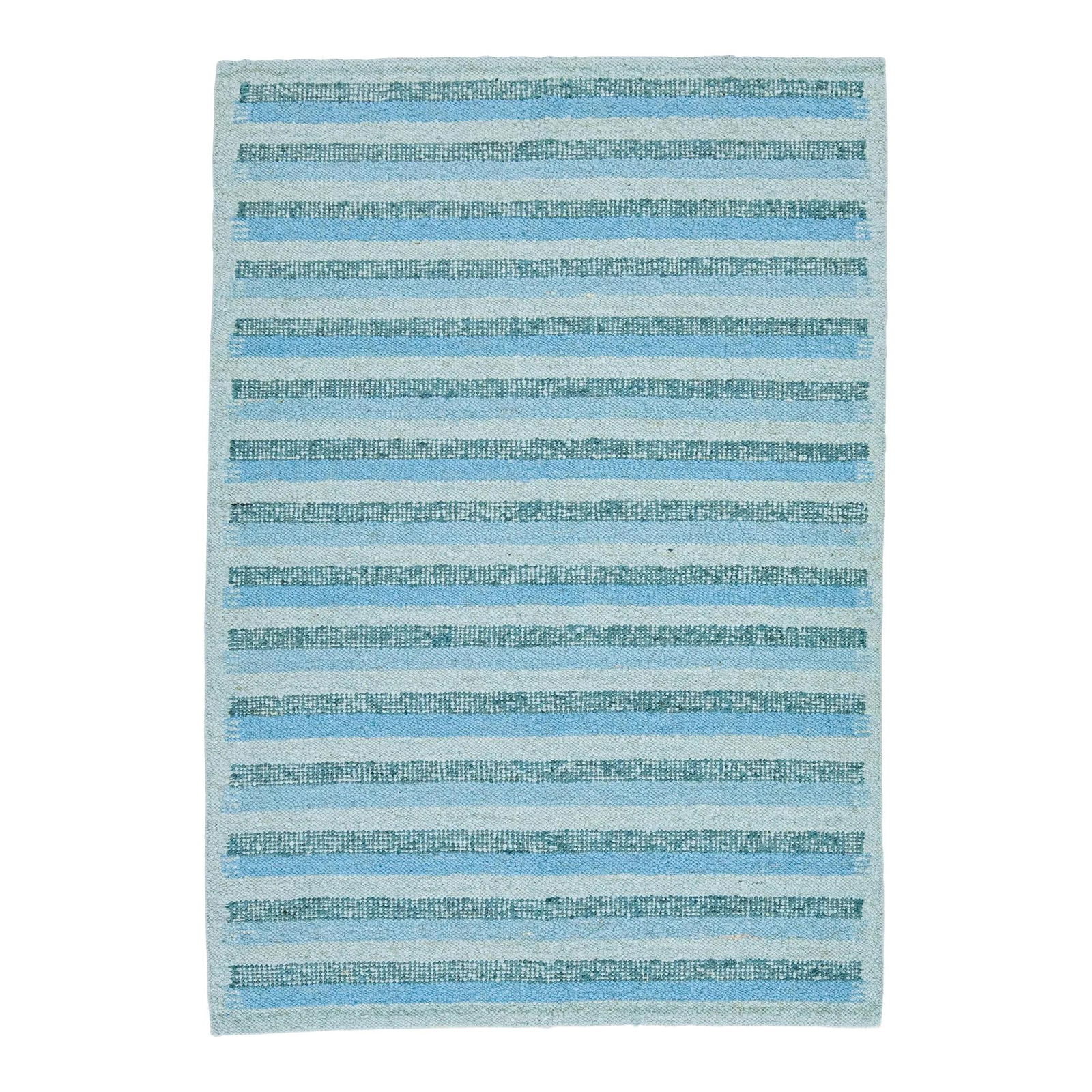 Handmade Modern Swedish Wool Rug Striped Light Blue Green 6'2 x 8'9: Handmade Modern Swedish Wool Rug Striped Light Blue Green 6'2 x 8'9 Enhance your living space with this stunning handmade Swedish-style wool rug. Featuring a chic contemporary design, it showcases a v