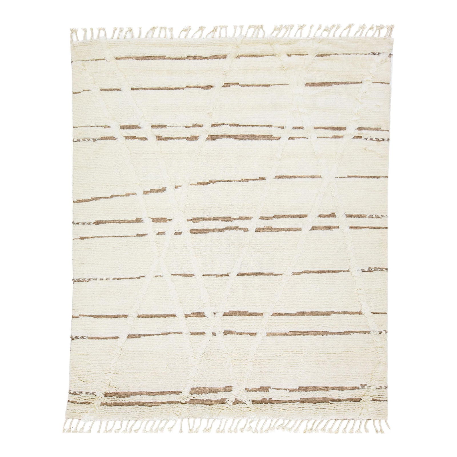 Organic Ivory Wool Rug 8' x 10' Moroccan Tribal Design: Organic Ivory Wool Rug 8' x 10' Moroccan Tribal Design Transform your space with this exquisite hand-knotted wool rug, featuring a modern Moroccan design. The rug showcases a harmonious blend of seren