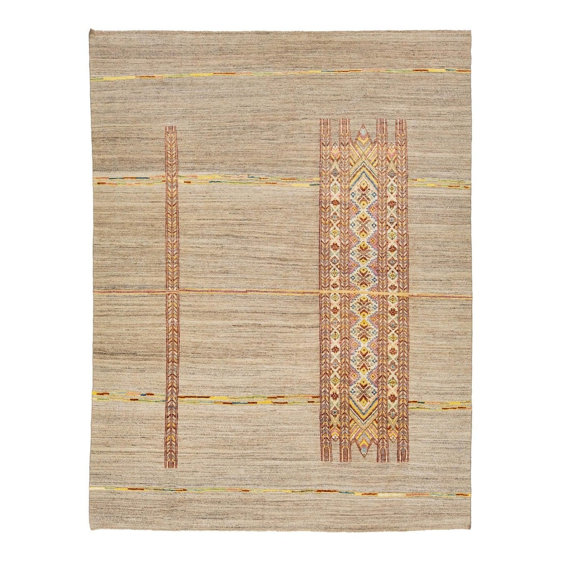 Handcrafted Beige Moroccan Wool Rug 9'2 x 12'1 Tribal Pattern: Handcrafted Beige Moroccan Wool Rug 9'2 x 12'1 Tribal Pattern Transform your space with this exquisite handcrafted contemporary Moroccan-style wool rug. Featuring a warm beige hue, this rug beautifull