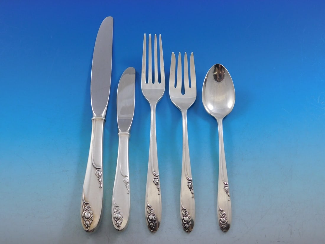 Alvin Rosecrest Sterling Silver Flatware Set for 12 66 Pieces with Storage Chest: Alvin Rosecrest Sterling Silver Flatware Set for 12 66 Pieces with Storage Chest Enhance your dining experience with the exquisite Rosecrest Sterling Silver Flatware Set by Alvin. This elegant 66-piec