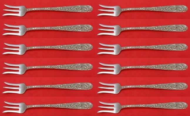 Kirk Repousse Sterling Silver Cocktail Fork Set 12 Pieces 5.5 Inch: Kirk Repousse Sterling Silver Cocktail Fork Set 12 Pieces 5.5 Inch Enhance your dining experience with this exquisite 12-piece cocktail fork set from Kirk, featuring the elegant Repousse pattern. Each