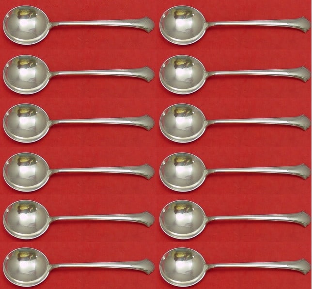 Towle Chippendale Sterling Silver Cream Soup Spoon Set 12 Pieces: Towle Chippendale Sterling Silver Cream Soup Spoon Set 12 Pieces This exquisite 12-piece set of Chippendale cream soup spoons by Towle is crafted from high-quality sterling silver. Each spoon measures