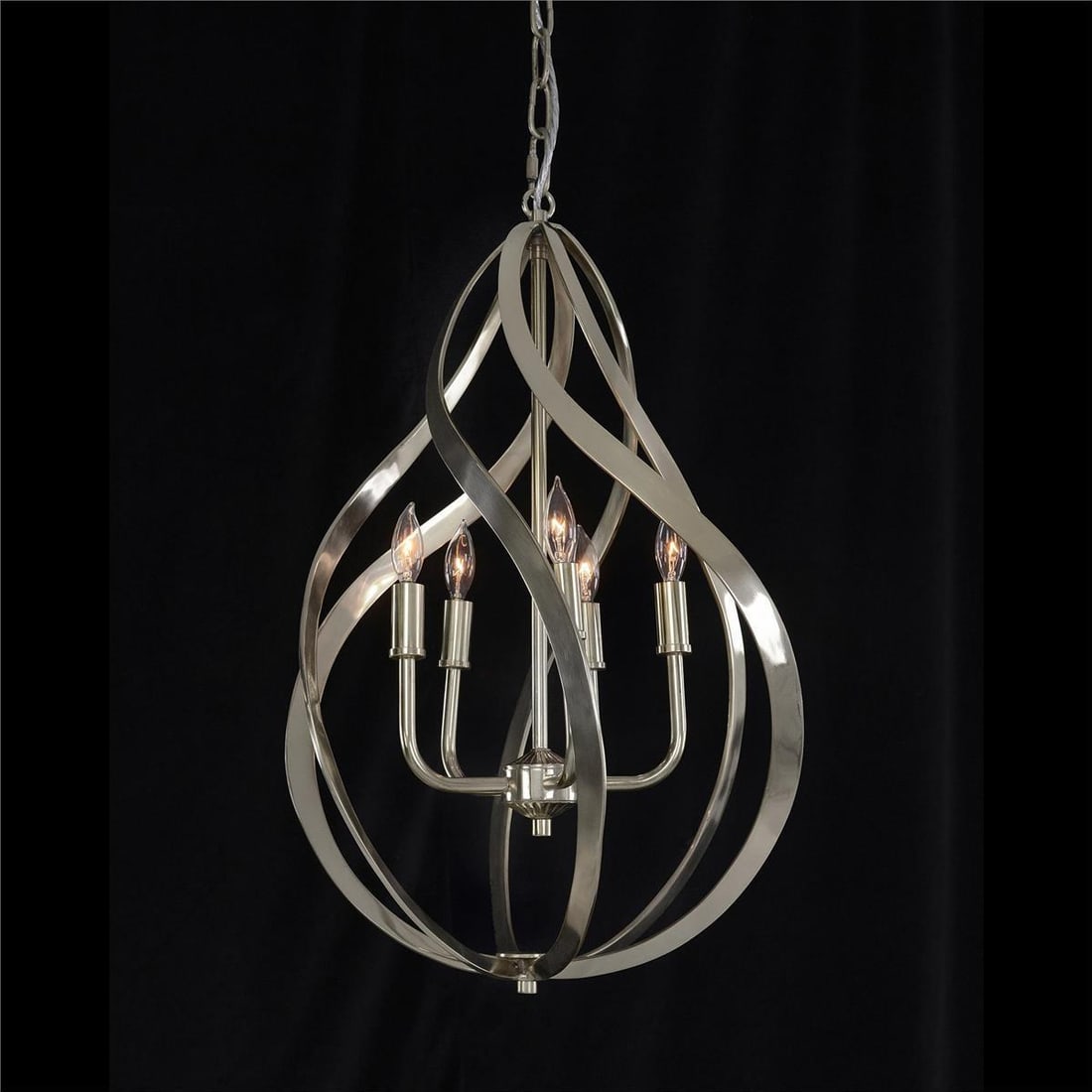 John-Richard 5-Light Swirls Nickel Chandelier Contemporary Design UL-Listed: John-Richard 5-Light Swirls Nickel Chandelier Contemporary Design UL-Listed Illuminate your space with the Captivating Swirls Nickel Chandelier, a stunning statement piece in contemporary design. This