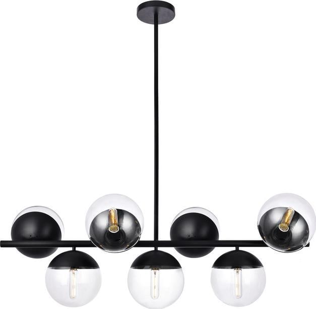 Elegant Lighting Eclipse Black Glass Pendant Light 14H x 43W: Elegant Lighting Eclipse Black Glass Pendant Light 14H x 43W Illuminate your space with this elegant black glass pendant light, designed for sophisticated interiors. The transitional style complements